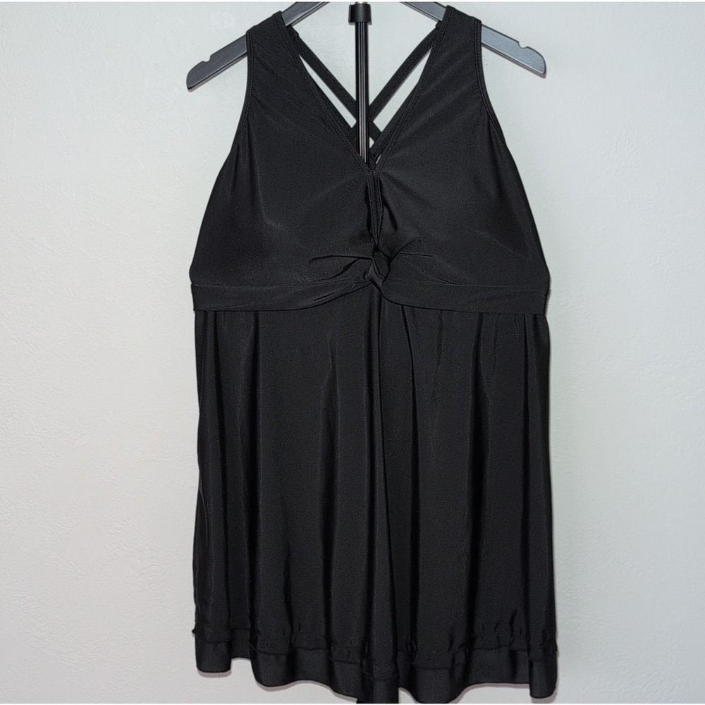 Hanna Nikole Black Knot Front Swimdress Adjustable Straps Plus Size 22W TOP ONLY